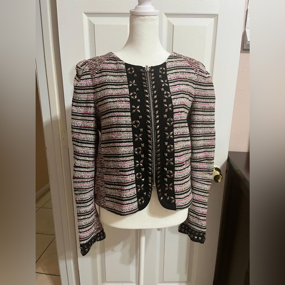Rebecca MinkOff Women's Striped Jacket with Black Accents